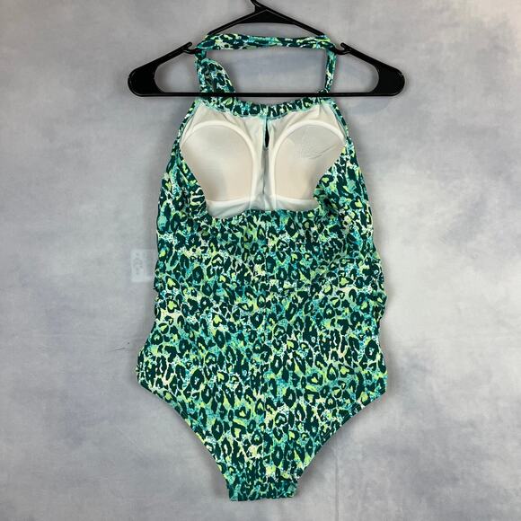 Serra One Piece Green Leopard Print Keyhole Swimsuit Large - Picture 9 of 9